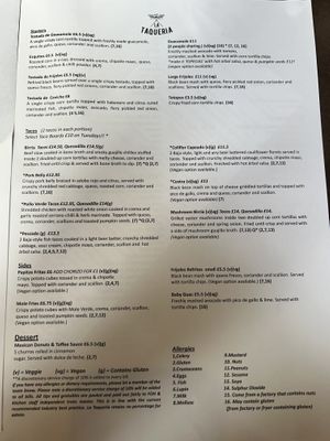 Menu  at La Taquería - Castle St in Belfast