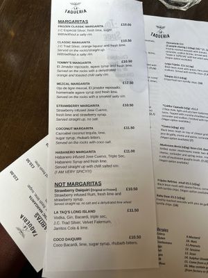 Cocktail menu   at La Taquería - Castle St in Belfast