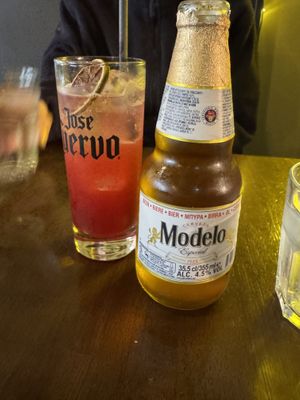 Strawberry spritz mocktail and modelo beer  at La Taquería - Castle St in Belfast