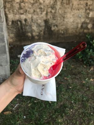 Malaga, blueberry and strawberry gelato mix at Cattarissimo in Kotor