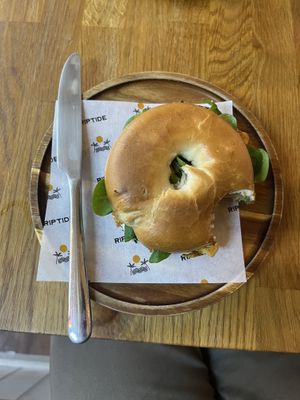 Tasty bagel  at Riptide   in Poole
