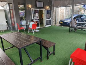 Outdoor seating at Pizza Hut in Tiberias