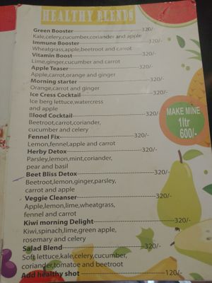 Menu at Okra Juice Bar in Nairobi