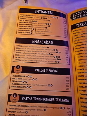 Menu at Da Giovanni in Tossa De Mar