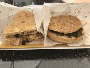 Panini with porcini mushrooms and one with hummus   at Panini & Co in Arezzo