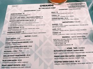 Menu at Owamni by The Sioux Chef in Minneapolis