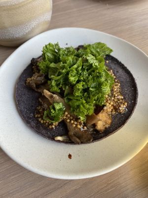 Mushroom corn taco  at Owamni by The Sioux Chef in Minneapolis