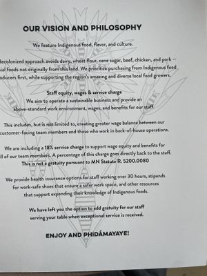 Vision statement   at Owamni by The Sioux Chef in Minneapolis