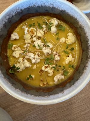 Corn chowder  at Owamni by The Sioux Chef in Minneapolis