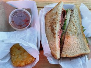 Mouthwatering BLT on sourdough with hashbrowns  at Chubby Bunny in Portland