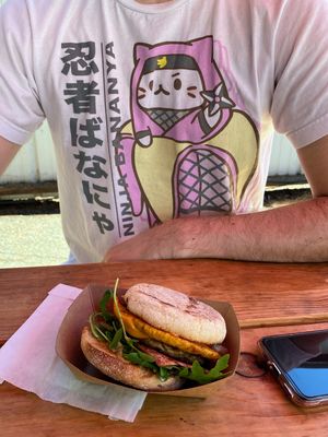Ninja Bananya kitten approves of the Chubby Bunny sandwich    at Chubby Bunny in Portland