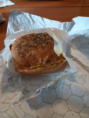 Steak & Egg on a bun at Chubby Bunny in Portland