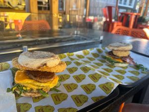 Benny add potato mitten (near) and Boss Bunny (far)  at Chubby Bunny in Portland