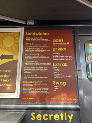 Menu  at Chubby Bunny in Portland