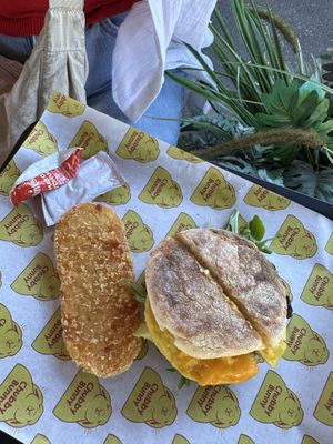 Benny and a hashbrown  at Chubby Bunny in Portland