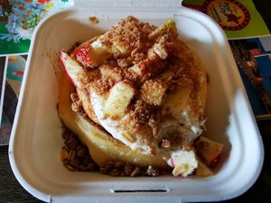 With apples, crumble, nuts at Cinnaholic in Victoria