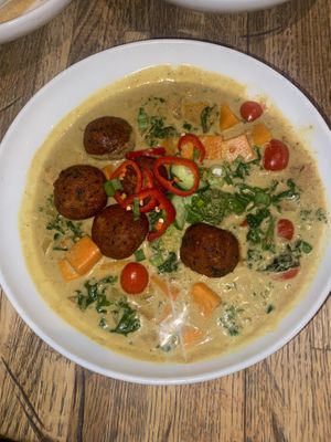 Quinoa meatballs in curry  at HG SPLY CO in Dallas