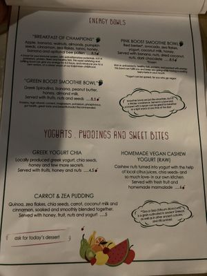 Menu at The Kalymnos Experience Healthy Food Bar in Kalymnos