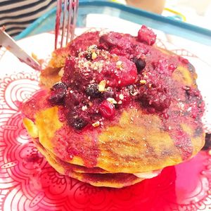 Vegan pancakes at The Kalymnos Experience Healthy Food Bar in Kalymnos