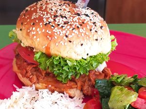 Jackfruit burger!!! at The Kalymnos Experience Healthy Food Bar in Kalymnos