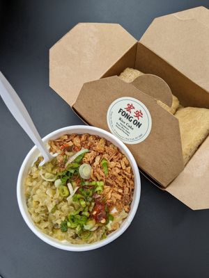 tofu with savoury toppings and rice cakes at Fong On in New York City