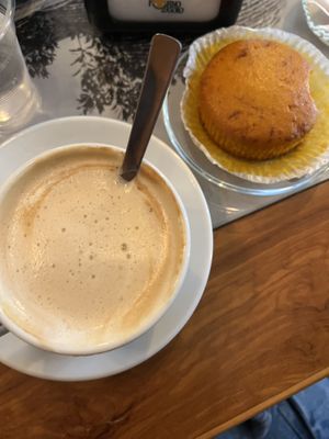 Soya cappuccino and vegan cake!  at My Land in Alberobello