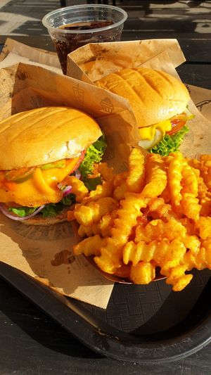 Vegan cheese burgers and fries at VINCENT - Hauptbahnhof Hamburg in Hamburg