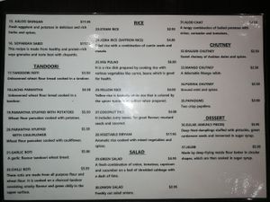 Vegan menu at Bombay Kitchen Cairns in Cairns