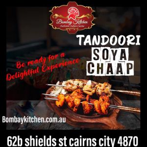 Tandoori soya chaap is enriched with protein and equallly tempting to eat. This delight is a purely vegan and vegetarian dish but is considered equivalent to non-vegetarian dishes  at Bombay Kitchen Cairns in Cairns