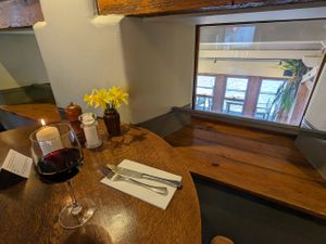 table with view to the river at The Corn Mill in Llangollen