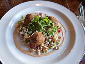 Falafel with cous cous at The Corn Mill in Llangollen