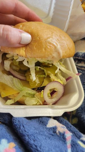Yummy burger at Wally's Drive-In in Buckley