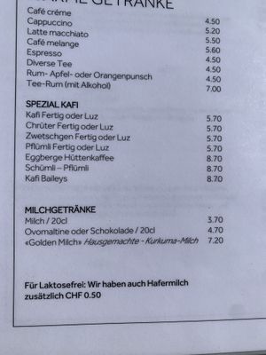 Golden latte woth oatmilk  at Berggasthaus Eggberge in Altdorf