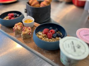 Vegan granola breakfast, with banana cake? & vegan Gipfels  at Berggasthaus Eggberge in Altdorf