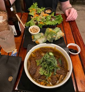 Top: lettuce wraps. Middle: summer rolls. Down: pho with soy ‘beef'  at Nu'ó'c Sabor Vietnamita in Brisas De Zicatela