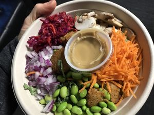 Custom salad w ginger miso dressing  at freshii - Bloor St in Toronto