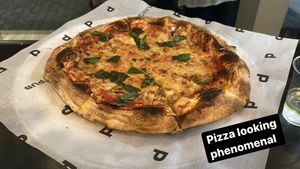 Margherita pizza at PlantPub in Cambridge