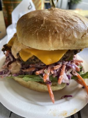Kimchi burger  at PlantPub in Cambridge