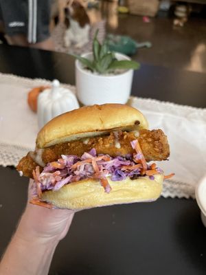 Chicken sandwich at PlantPub in Cambridge