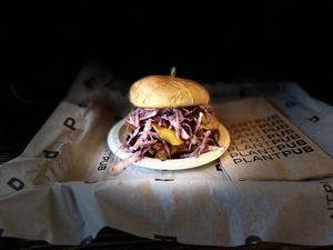 Pulled pork sandwich at PlantPub in Cambridge