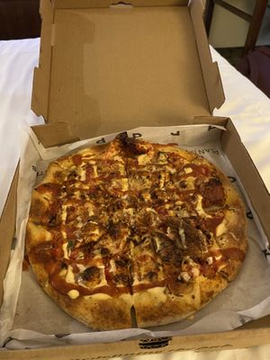 barbecue pizza  at PlantPub in Cambridge