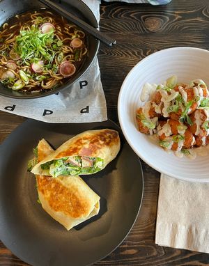 Ramen Bowl, Caesar Wrap + Cauliflower Wings  at PlantPub in Cambridge