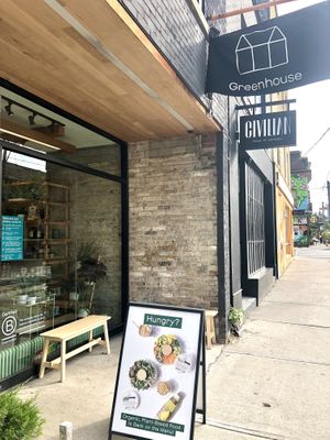 Outside at Greenhouse Juice - Queen St in Toronto