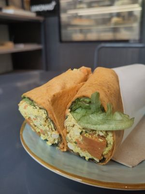 Vegan tofu scramble with sweet potato wrap at Market by Jeremy in Luxembourg City