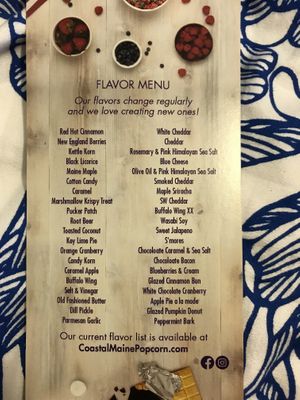 Flavors at Coastal Maine Popcorn in Boothbay Harbor