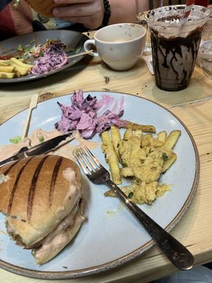 Cheese fries, sauce, slaw, chicken sandwich and shake   at Ralphy's Fakeaway in Peterborough