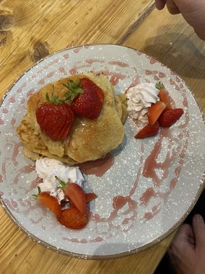 Strawberries and cream pancakes  at Ralphy's Fakeaway in Peterborough