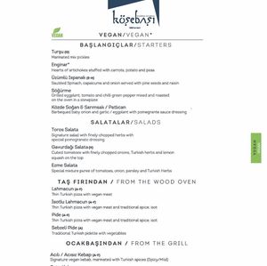 Menü at Köşebaşi in Istanbul