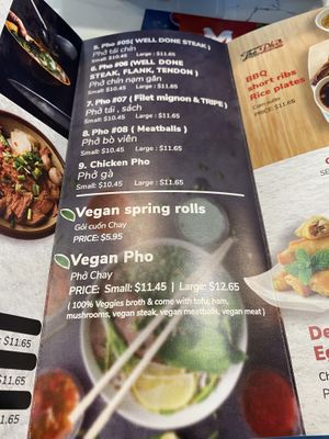Vegan Options on Take Away Menu  at The Pho in Modesto