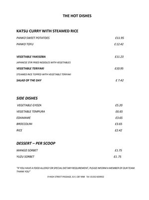 Menu at Sushi And Salad in Ely